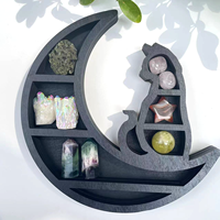 Offre Spéciale de pierre de guérison de roche naturelle spirituelle chat dans la lune quartz support en bois support en cristal ornements de pierres précieuses en cristal