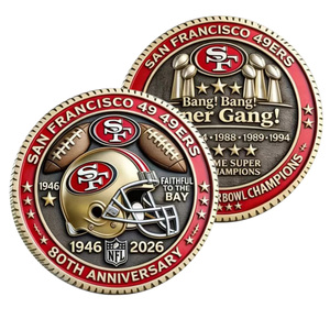 Moneda Conmemorativa del 80 Aniversario <span class=keywords><strong>de</strong></span> los San Francisco 49ers, Artesanía en Metal, Casco <span class=keywords><strong>de</strong></span> Fútbol Americano, Colección <span class=keywords><strong>de</strong></span> Artículos para Fanáticos - Product Image 1