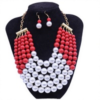 Parure de bijoux Hyperbole plaquée or avec perles d'imitation multicouches pour femme, collier et boucles d'oreilles pendantes, cadeau de mariage