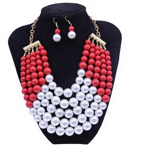 Parure de bijoux Hyperbole plaquée or avec perles d'imitation multicouches pour femme, collier et boucles d'oreilles pendantes, cadeau de mariage - Product Image 5