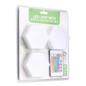 Factory wholesale 16 color remote control night light hexagonal attached led cabinet light bedroom corridor interior wall light