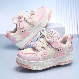 Zapatillas deportivas para niños con ruedas ocultas, parte superior de malla, suela de goma, entresuela de EVA, para niñas, zapatillas de moda. - Product Image 1