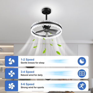 19.7'' Black Crystal Ceiling Fan <b>Light</b> APP & Remote Reversible 6‑Speed Silent 3000K‑6500K Dimmable Memory <b>Timer</b> for Bedroom - Product Image 3