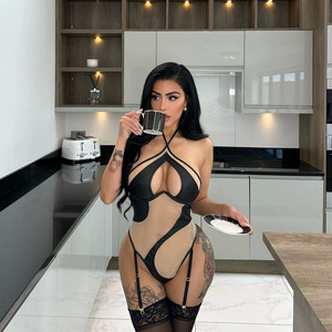 ชุดชั้นในซีทรูเซ็กซี่แบบตาข่ายรัดคอ สายคล้องคอแบบเปิดหลัง ชุดบอดี้สูทแบบชิ้นเดียว - Product Image 3