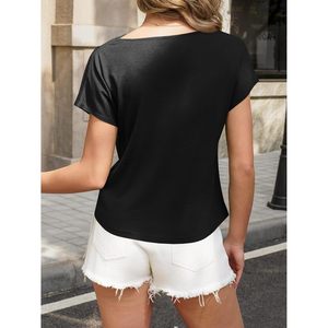 Fisoew – haut à col bénitier pour femmes, chemisier en tricot doux à manches courtes, pour le travail, le bureau, le printemps et l'été - Product Image 3