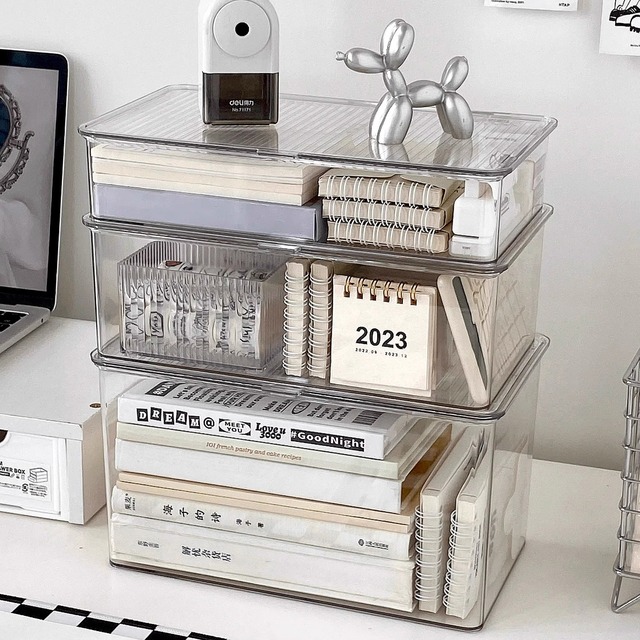 Thickened PET Desktop Storage Box with Transparent Shelf Cover, Dust-proof Desktop Cosmetic Accessory Storage Container
