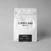 Sachets de café à fond plat personnalisés avec valve de dégazage unidirectionnelle et fermeture éclair refermable pour grains de café, 250g