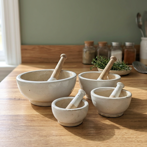 Medicine Spices Herbs Grinder Soapstone Motor Pestle Eco-Friendly White Mortar Glass Jar Set 4 Pcs Rana Overseas Inc Multi-Size - Product Image 3