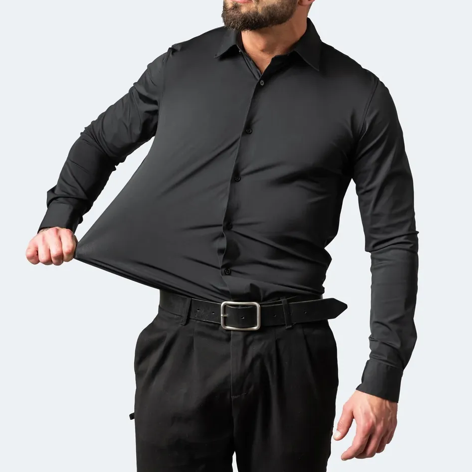 Hommes Robe de Chemises Solides Manches Longues Stretch 4-Extensible Chemise Formelle D'affaires Décontractée Bouton Vers Le Bas Chemises