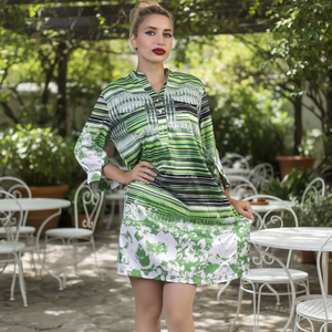 Vestido Camisero Drapeado para Mujer, Verde Floral, de Chifón Ecológico y Lavable - Product Image 3