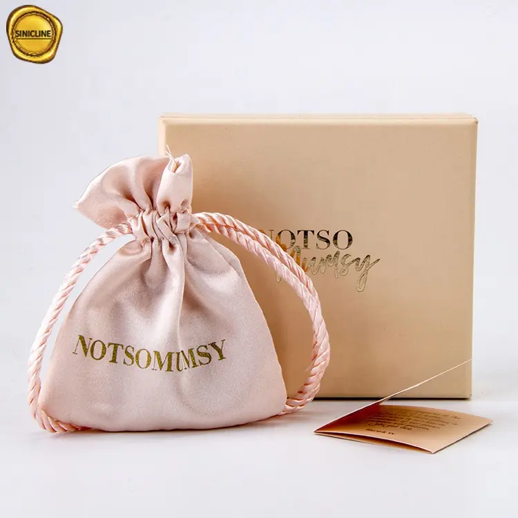 Satin Gift Bag Silk Like Custom Logo Printing Drawstring Jewelry Pouch