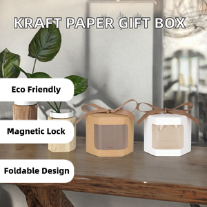 Kraft Paper Eco-Friendly Magnetic Closure Open Window <b>Gift</b> <b>Box</b> Ribbon Birthday Party Decoration Baking Dessert <b>Wedding</b> Favor - Product Image 2