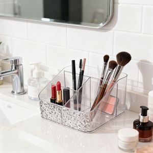 Transparent Multi Compartment Storage <b>Box</b> 4 In 1 With Partitions For Desktop Cosmetic Lipstick Organizer <b>Makeup</b> Organizers - Product Image 2
