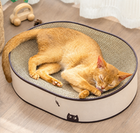 Lit grattoir ovale pour chat, planche à gratter 2-en-1, tapis de grattage en carton ondulé naturel, base scellée