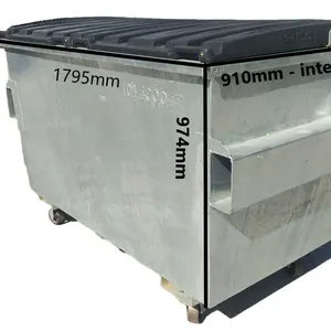 1.5m3 프론트 리프트 쓰레기통 실외 쌓을 수있는 금속 쓰레기통 건너 뛰기 쓰레기통 바퀴에 폐기물 보관통