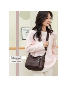 Sacs fourre-tout <span class=keywords><strong>en</strong></span> cuir souple pour femmes, sacs à main multi-poches, sac à bandoulière réglable avec fermeture éclair pour les voyages - Product Image 2