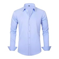 Chemise formelle pour homme à col carré, coupe ajustée, manches longues, couleur unie, en tissu tricoté extensible dans quatre directions, anti-humidité, à simple boutonnage