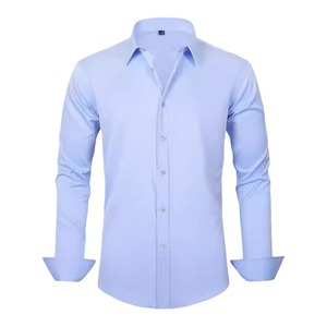 Chemise formelle <span class=keywords><strong>homme</strong></span> slim-fit à manches longues, couleur unie, extensible dans les quatre sens, anti-humidité, style business décontracté - Product Image 5
