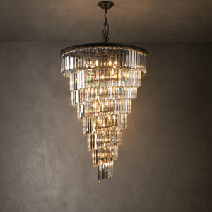 Lustre décoratif à plusieurs niveaux avec bande de cristaux droits pour la décoration de villa, hall d'escalier, duplex. - Product Image 2