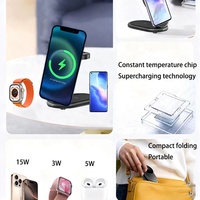 Cargador Inalámbrico Magnético Qi2 3 en 1, Estación de Carga Rápida de 15W, Base Plegable Compacta para Escritorio, Compatible con iPhone, Watch y AirPods