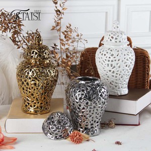 J159G décoration nordique vase à fleurs en or pot à gingembre en céramique décor à <span class=keywords><strong>la</strong></span> maison évider pot <span class=keywords><strong>de</strong></span> temple - Product Image 6