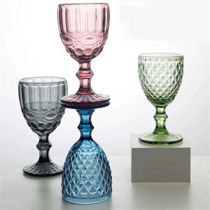 Verres à vin vintage, verres à pied colorés avec cristal de diamant en relief, verres à boire pour mariage, fête, banquet - Product Image 4