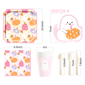 Ensemble de vaisselle pour fête d'Halloween DAMAI, éléments citrouille, assiettes en papier et moule fantôme pour fournitures d'Halloween, pour 8 invités - Product Image 6