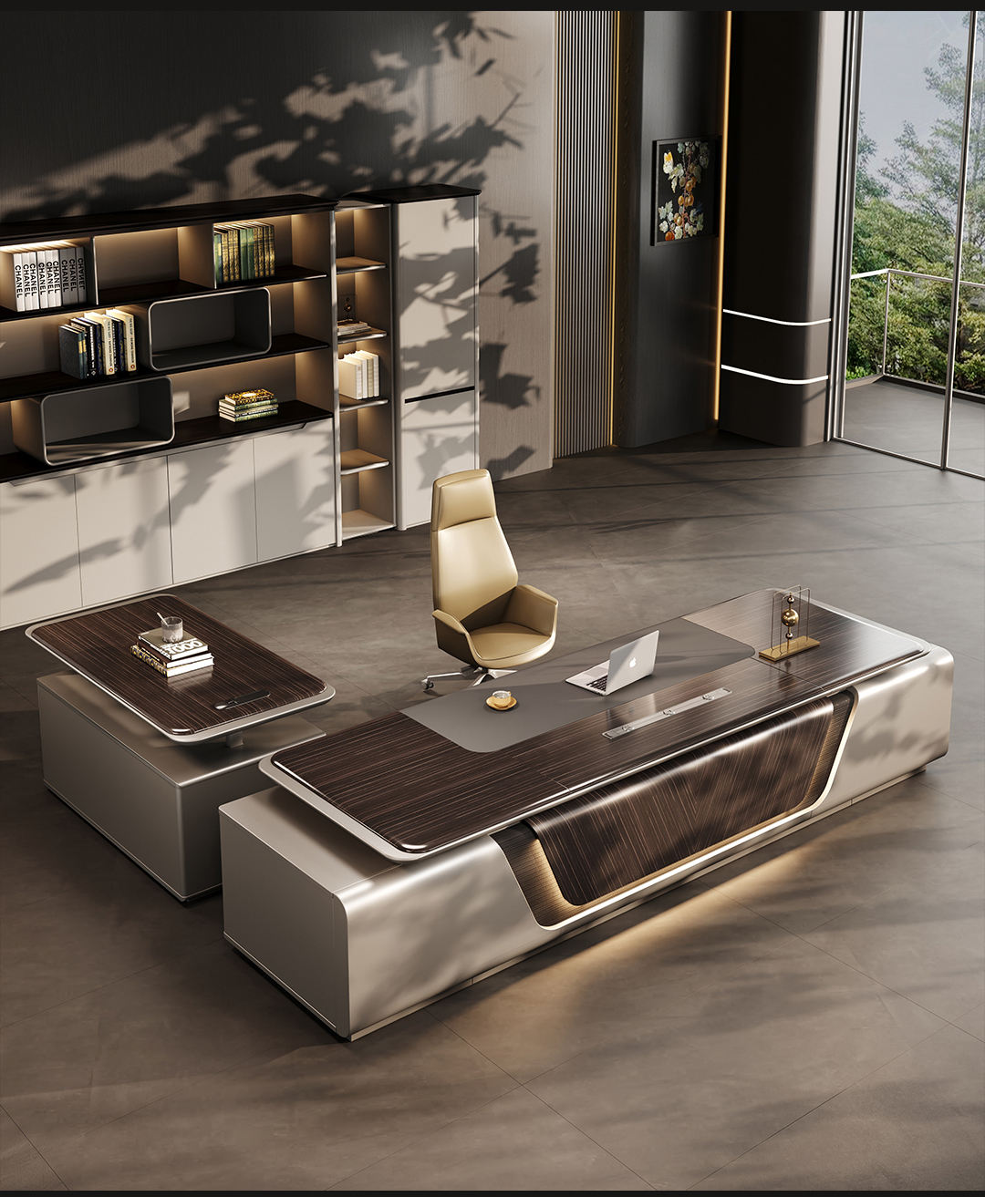 Walnut Office Writing Desk Desk with Drawer \u0026 Shelves Modern Office Furniture (64.2\, image size:1080x1313