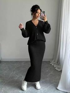 Conjunto de Suéter Cárdigan de Punto Holgado de Manga Larga para <span class=keywords><strong>Mujer</strong></span> con Falda, Atuendo de Dos Piezas para Otoño e Invierno, Cómodo y Moderno - Product Image 5