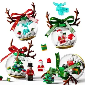 Santa Claus Snow House Blind box Geweih ball 1 Box 4 Kinder baustein Kunststoff kompatibles Spielzeug