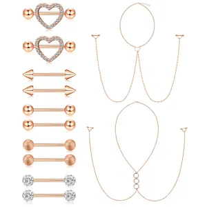 2024 Fashion Wholesale Sexy Customized High Sexy Heart Chain Nipple Piercing Rings