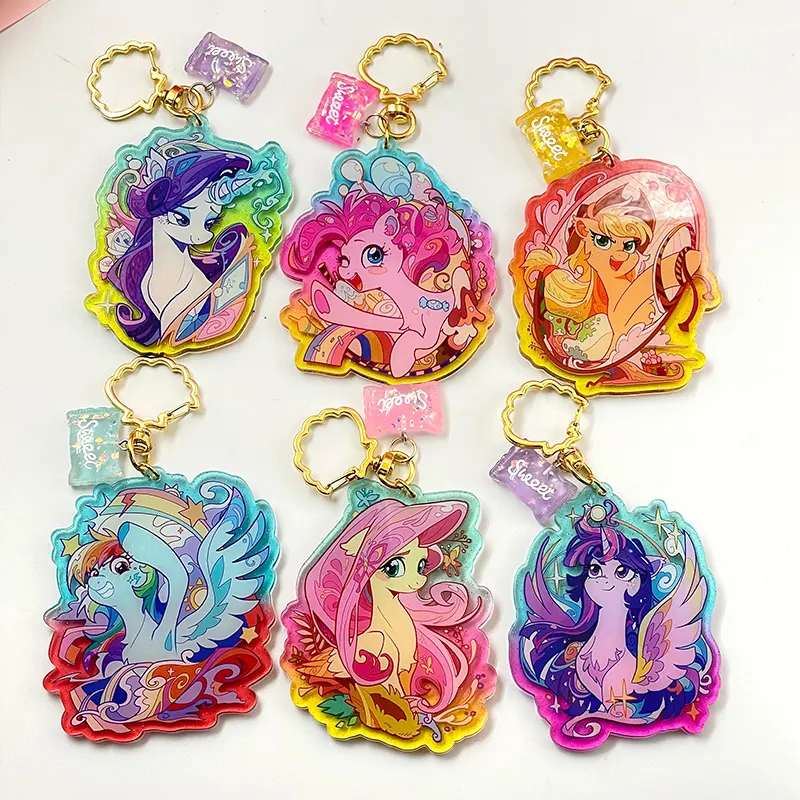 Tùy chỉnh 3D Anime in Acrylic quyến rũ Epoxy Hologram Acrylic Keychain long lanh nhựa acrylic Móc Chìa Khóa tùy chỉnh kích thước shengyide