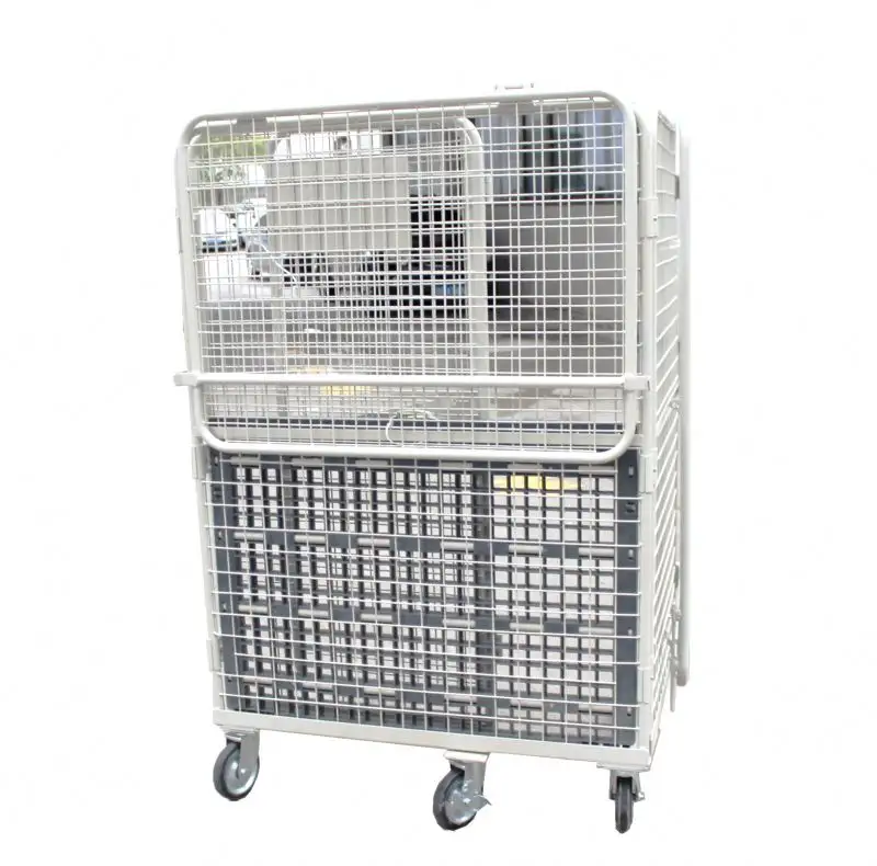 Large storage metal steel rolling collapsible foldable cagemetal bin storage container