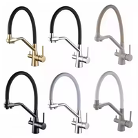 Robinet de cuisine chaud/froid en alliage de zinc, double poignée, finition polie, design moderne, douchette extractible, montage sur plan, valve en céramique