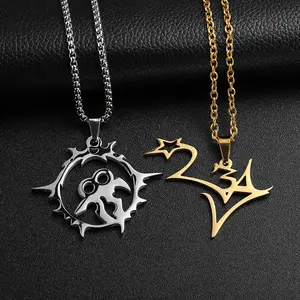 Manufacture Cutting Gold Plated Initial Logo Fashion Pattern Man Stainless Steel Necklace Jewelry Custom For Men Women