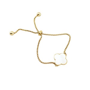 กำไลข้อมือไทเทเนียมแฟชั่นเหล็ก18K สีทองสแตนเลสโคลเวอร์แบบปรับได้สร้อยข้อมือสำหรับผู้หญิง - Product Image 4