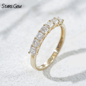 StarsGem ทองคำแท้ 10K ชุบโรเดียม ประดับเพชร 7 เม็ด น้ำหนักรวม 0.96 กะรัต ขนาด 2.8x2.8 มม. รูปทรง Asscher เพชรเพาะเลี้ยงในห้องปฏิบัติการ ดีไซน์คลาสสิกเจ็ดเม็ด สำหรับโอกาสครบรอบ - Product Image 1