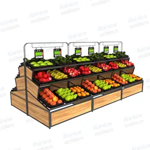 선반용 Kainice 벽걸이형 과일 랙 과일과 매장용 나무 야채 다층 바구니 이동식 랙