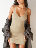 Nouvelle robe moulante mini à col en V pour l'été, design personnalisé, polyester, coupe ajustée, sexy pour femmes, usage quotidien