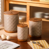 Ensemble de récipients de cuisine modernes et durables, récipients alimentaires avec couvercle en bois, bocaux en céramique personnalisés gravés pour le thé, le café et le sucre