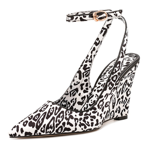 Big Size 45 Women Leopard Print Ankle Buckle Pumps High Wedge Heels Pointy Toe Dress Shoes Office Lady Wedges Colorful <b>Sandals</b> - Product Image 2
