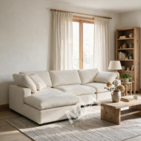 Canapé modulaire en forme de L, style crème, en tissu, avec rembourrage en fibres moelleuses