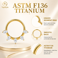 Anneau de piercing pour septum en titane G23 avec CZ poire 16G 1,2 mm 8/10 mm, taille personnalisée, pour piercing de narine