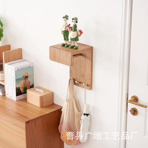 Wooden <b>Wall</b> <b>Mounted</b> Storage Rack Coat Hanger Key Holder Flower <b>Shelf</b> Multifunctional Entryway Organizer Natural Wood Color - Product Image 2