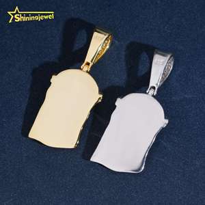 Solid Back Small Jesus PieceReal vergoldet 3d Gesicht Porträt Hip Pop Anhänger Echt vergoldet Moissan ite Jesus Anhänger - Product Image 3