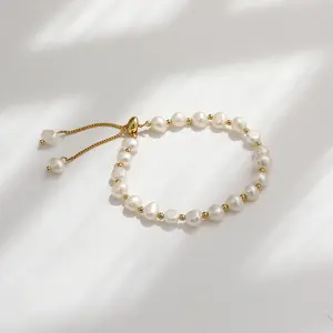 Wholesale Fashion Valentine Handmade Pearl Bracelet Chain Link Baroque freshwater pearl bracelet
