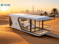 Capsule spatiale de luxe pour retraite privée, villa modulaire préfabriquée avec verrière panoramique pour location de vacances exclusive