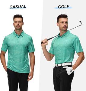 Polo de Golf a rayas de manga corta para hombre, que absorbe la humedad, ajuste de rendimiento, decoración de botones, Material de tela - Product Image 1