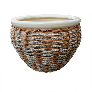 Modern Ceramic Eco-friendly Flower Pot Outdoor Garden Planter Circular Design Glazed Finish 1000 Capacity Flower Green Plant - Product Image 4