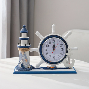 Mediterranean Style <b>Table</b> <b>Clock</b> With Pen Holder Polyresin Silent Desk <b>Clock</b> For Living Room Bedroom - Product Image 3